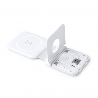 LAREDO - Foldable wireless charger for smartphones, wireless headphones and smartwatches with cable included.