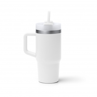 GOTEX - Recycled stainless steel thermal mug (400ml) with straw and handle