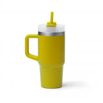 GOTEX - Recycled stainless steel thermal mug (400ml) with straw and handle