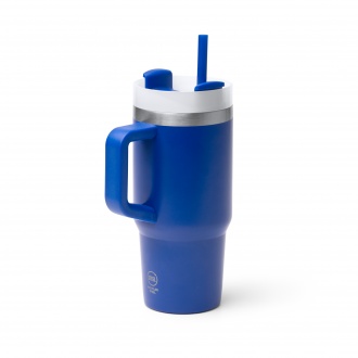 GOTEX - Recycled stainless steel thermal mug (400ml) with straw and handle