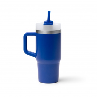 GOTEX - Recycled stainless steel thermal mug (400ml) with straw and handle