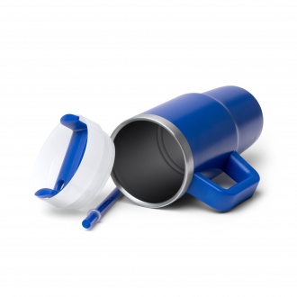 GOTEX - Recycled stainless steel thermal mug (400ml) with straw and handle