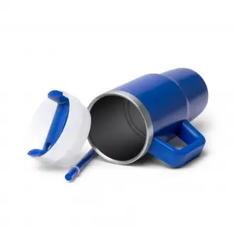 GOTEX - Recycled stainless steel thermal mug (400ml) with straw and handle