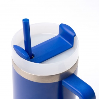 GOTEX - Recycled stainless steel thermal mug (400ml) with straw and handle