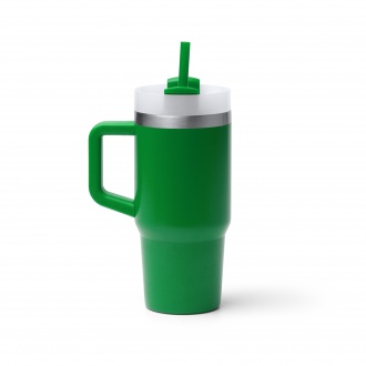 GOTEX - Recycled stainless steel thermal mug (400ml) with straw and handle