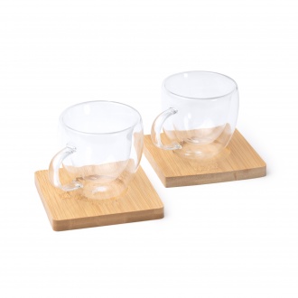 ROBUS - Set of 2 glasses (90ml) with double walls and bamboo coasters