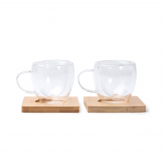 ROBUS - Set of 2 glasses (90ml) with double walls and bamboo coasters