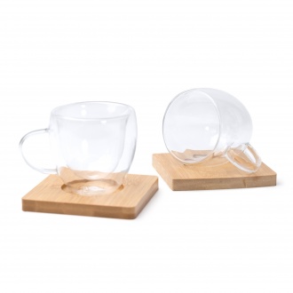 ROBUS - Set of 2 glasses (90ml) with double walls and bamboo coasters