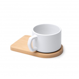 GEISA - Matte ceramic mug (180ml) with bamboo base, designed for sublimation
