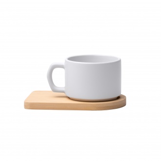 GEISA - Matte ceramic mug (180ml) with bamboo base, designed for sublimation