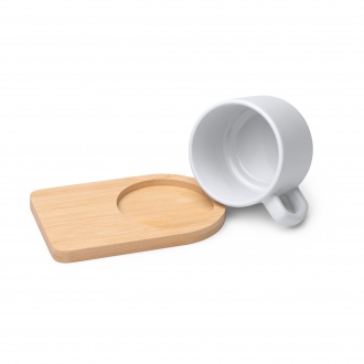 GEISA - Matte ceramic mug (180ml) with bamboo base, designed for sublimation