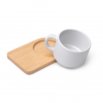 GEISA - Matte ceramic mug (180ml) with bamboo base, designed for sublimation