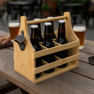 GUTI - Bamboo stand for 6 bottles with opener