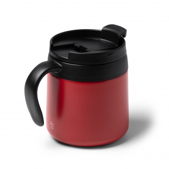 Vake - Double-walled mug made of recycled 304 stainless steel with a screw-on lid and handle. Capacity: 350 ml.