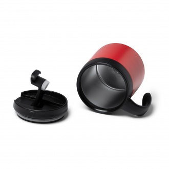 Vake - Double-walled mug made of recycled 304 stainless steel with a screw-on lid and handle. Capacity: 350 ml.