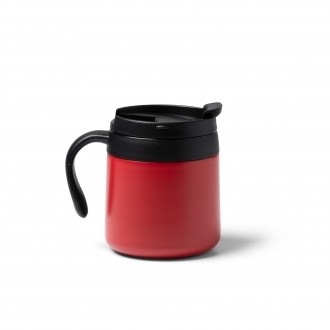 Vake - Double-walled mug made of recycled 304 stainless steel with a screw-on lid and handle. Capacity: 350 ml.