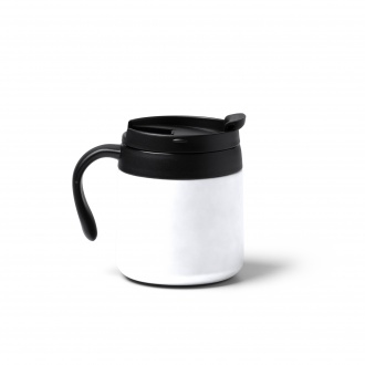 Vake - Double-walled mug made of recycled 304 stainless steel with a screw-on lid and handle. Capacity: 350 ml.