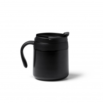 Vake - Double-walled mug made of recycled 304 stainless steel with a screw-on lid and handle. Capacity: 350 ml.