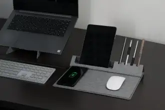 Evopad Charge Eco - Mouse pad with wireless charger & phone stand made from RPET material