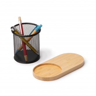 COSTELO - Bambusowa ładowarka bezprzewodowa z pojemnikiem na długopisy