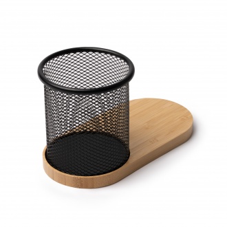 COSTELO - Bambusowa ładowarka bezprzewodowa z pojemnikiem na długopisy