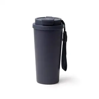 FOLNER - Recycled stainless steel thermal mug with a straw and carrying strap, 500 ml
