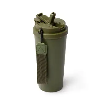 FOLNER - Kubek termiczny ze stali nierdzewnej z recyklingu, ze słomką i paskiem do przenoszenia, 500ml