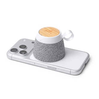 MONARK - Głośnik z obudową z RPET i bambusa z pierścieniem magnetycznym do smartfona