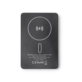 PROMAX - Powerbank (5000mAh) z ładowaniem bezprzewodowym i pierścieniem magnetycznym, korpus z aluminium z recyklingu