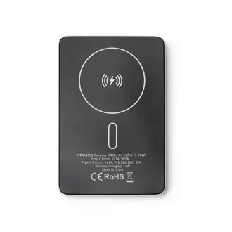 PROMAX - Powerbank (5000mAh) z ładowaniem bezprzewodowym i pierścieniem magnetycznym, korpus z aluminium z recyklingu