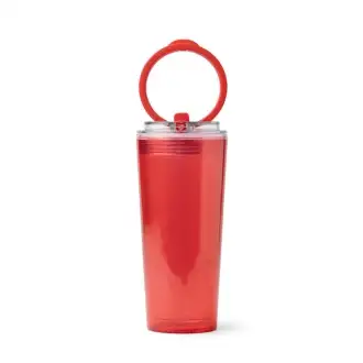 GRANT - Półprzezroczysty kubek z PS ze słomką i uchwytem, 670ml