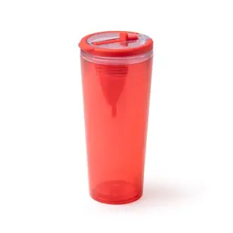 GRANT - Półprzezroczysty kubek z PS ze słomką i uchwytem, 670ml
