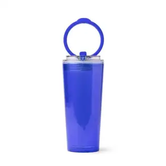 GRANT - Półprzezroczysty kubek z PS ze słomką i uchwytem, 670ml
