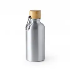 GELDA - Aluminiowa butelka z karabińczykiem i bambusową pokrywką, 400 ml.