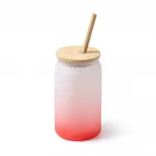 DALBY - Kubek ze szkła borokrzemianowego, bambusowa pokrywka i słomka, 350 ml.