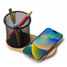 COSTELO - Bambusowa ładowarka bezprzewodowa z pojemnikiem na długopisy